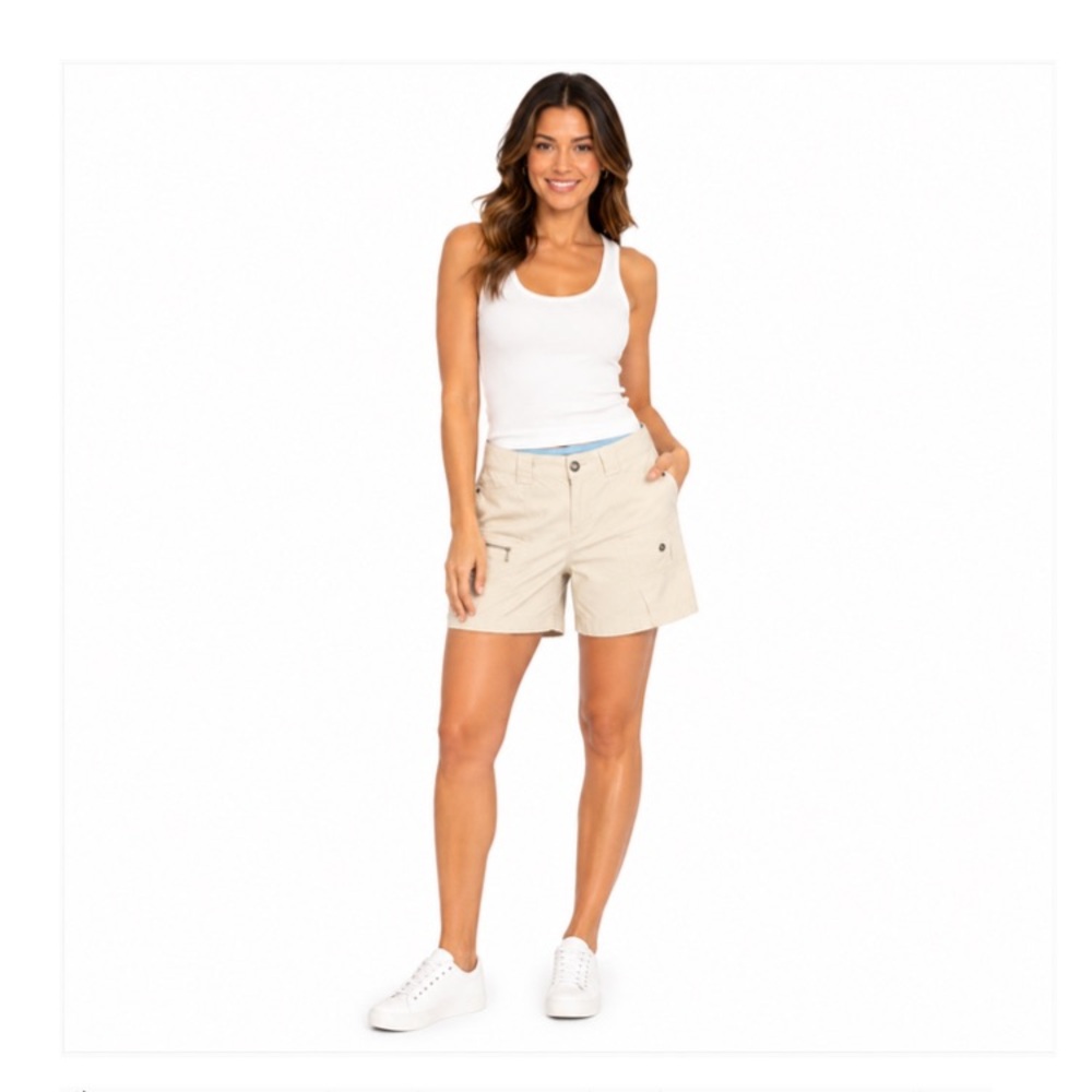 2/$30 Eddie Bauer Women’s Khaki Cargo Mercer Fit Shorts Sz 10 Hiking Travel